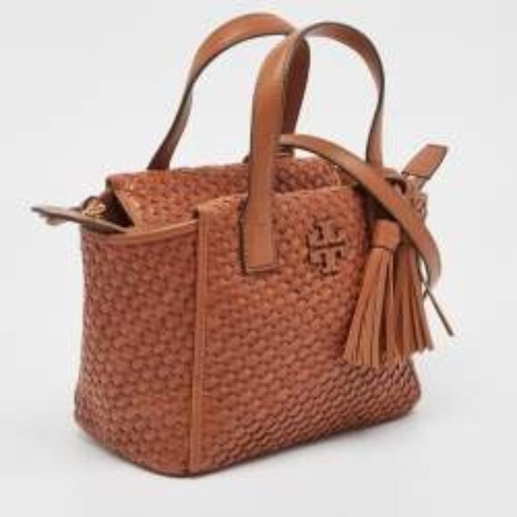 Tory Burch Handbags - GUC Tory Burch Brown Woven Leather Mini Thea Tote